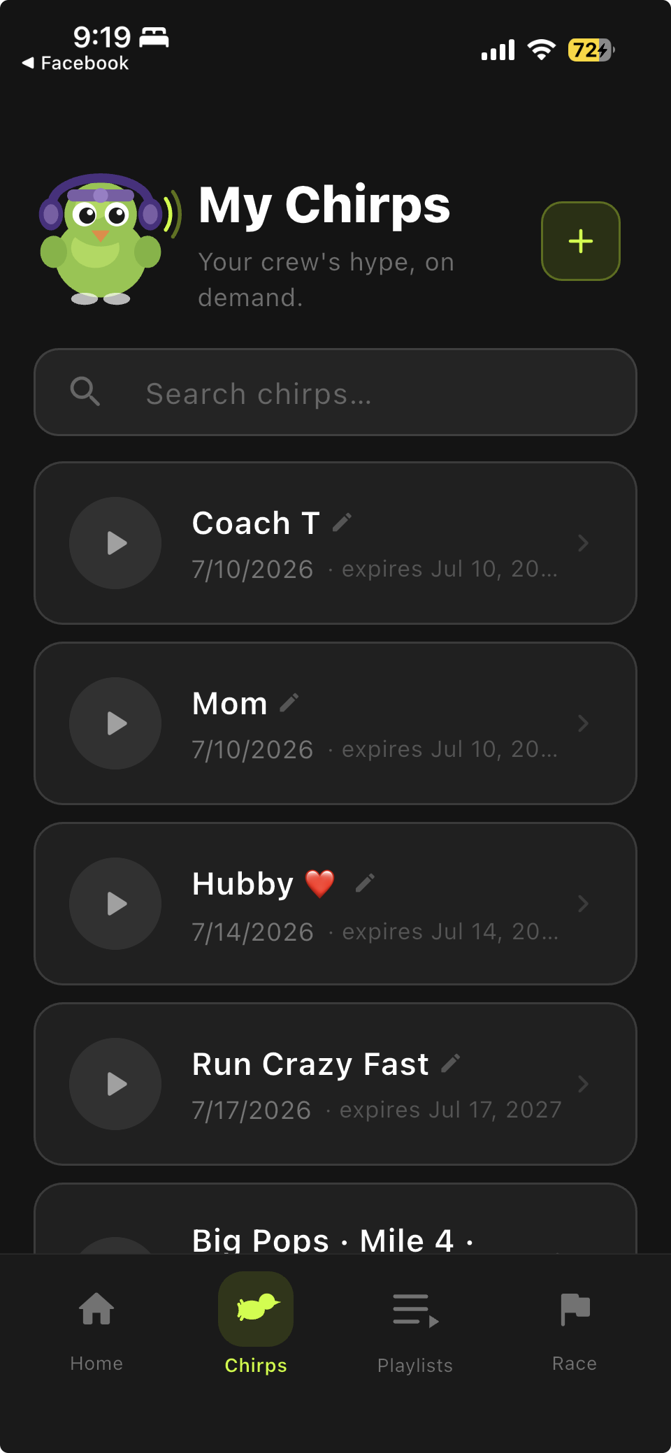 Chirp library screen