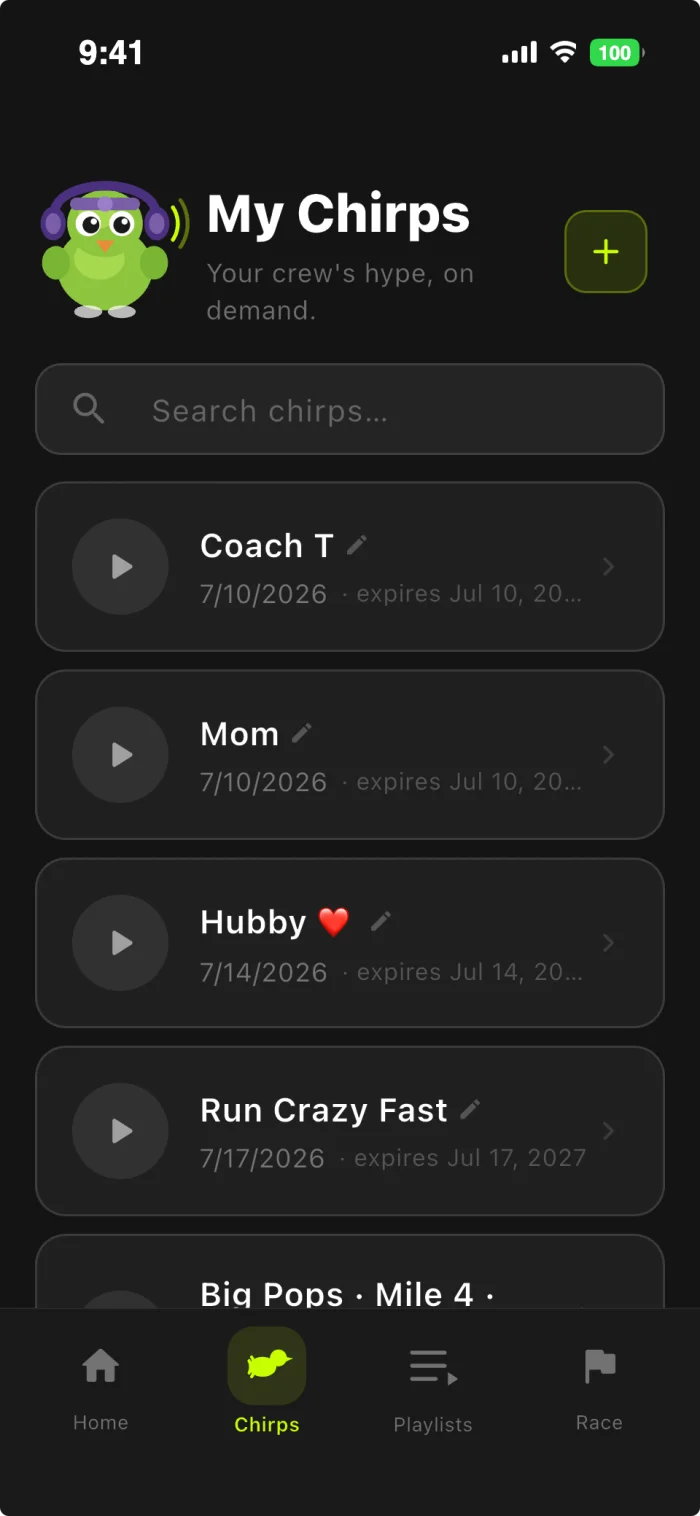 Chirp library screen