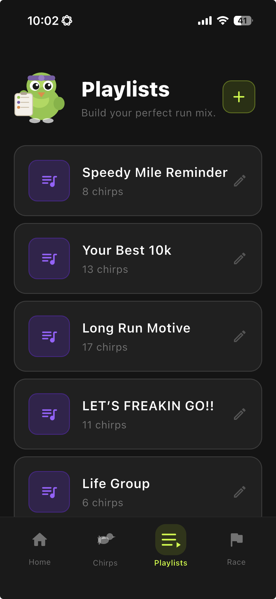 Playlists screen