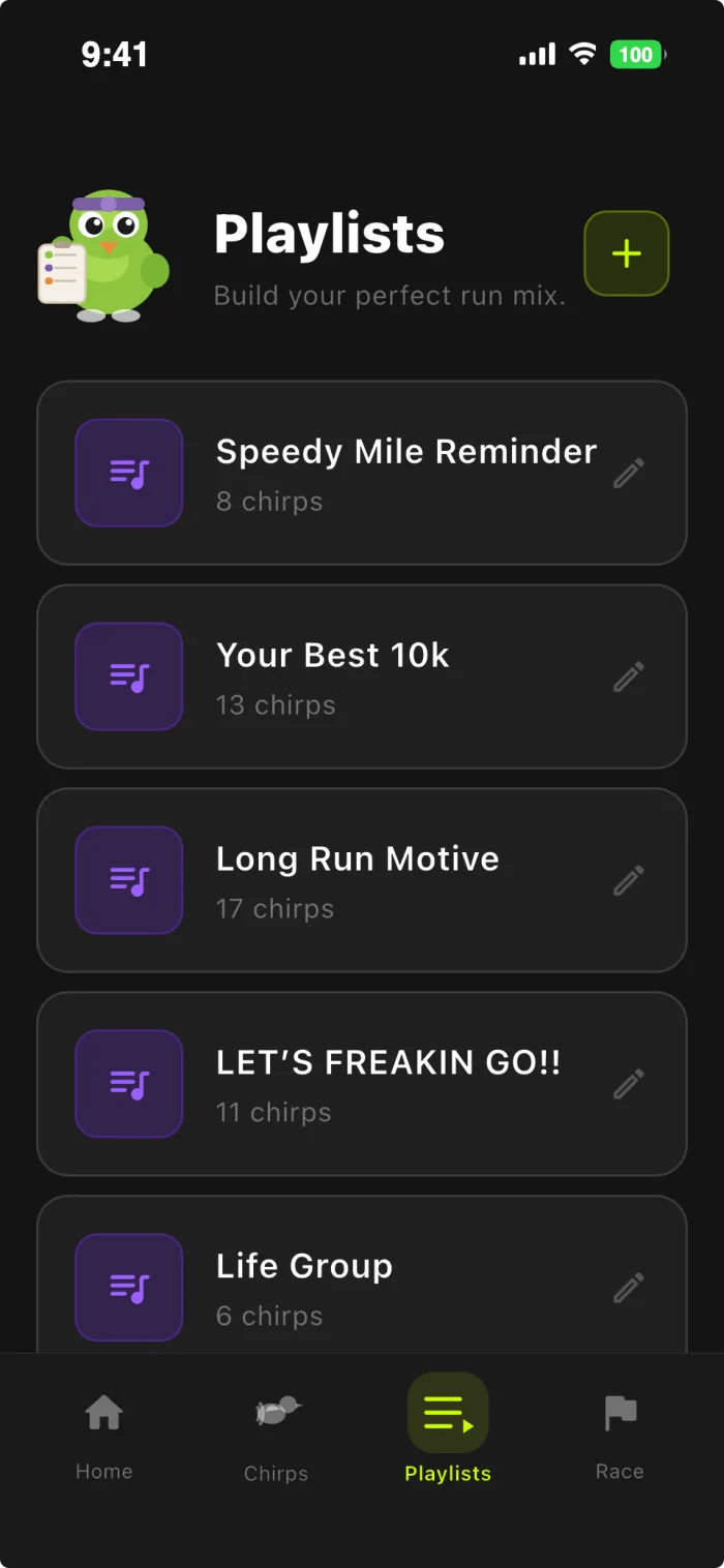 Playlists screen